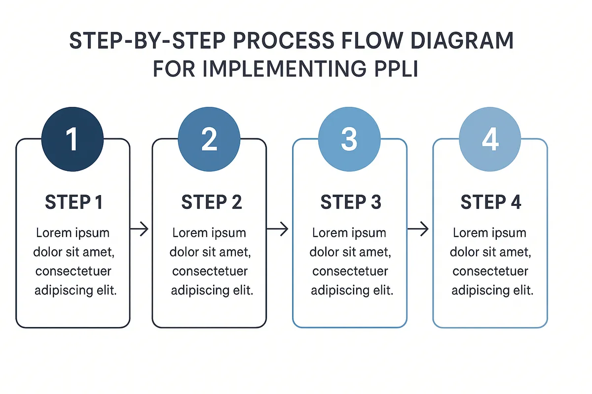 Step-by-step process flow diagram with numbered steps for implementing PPLI