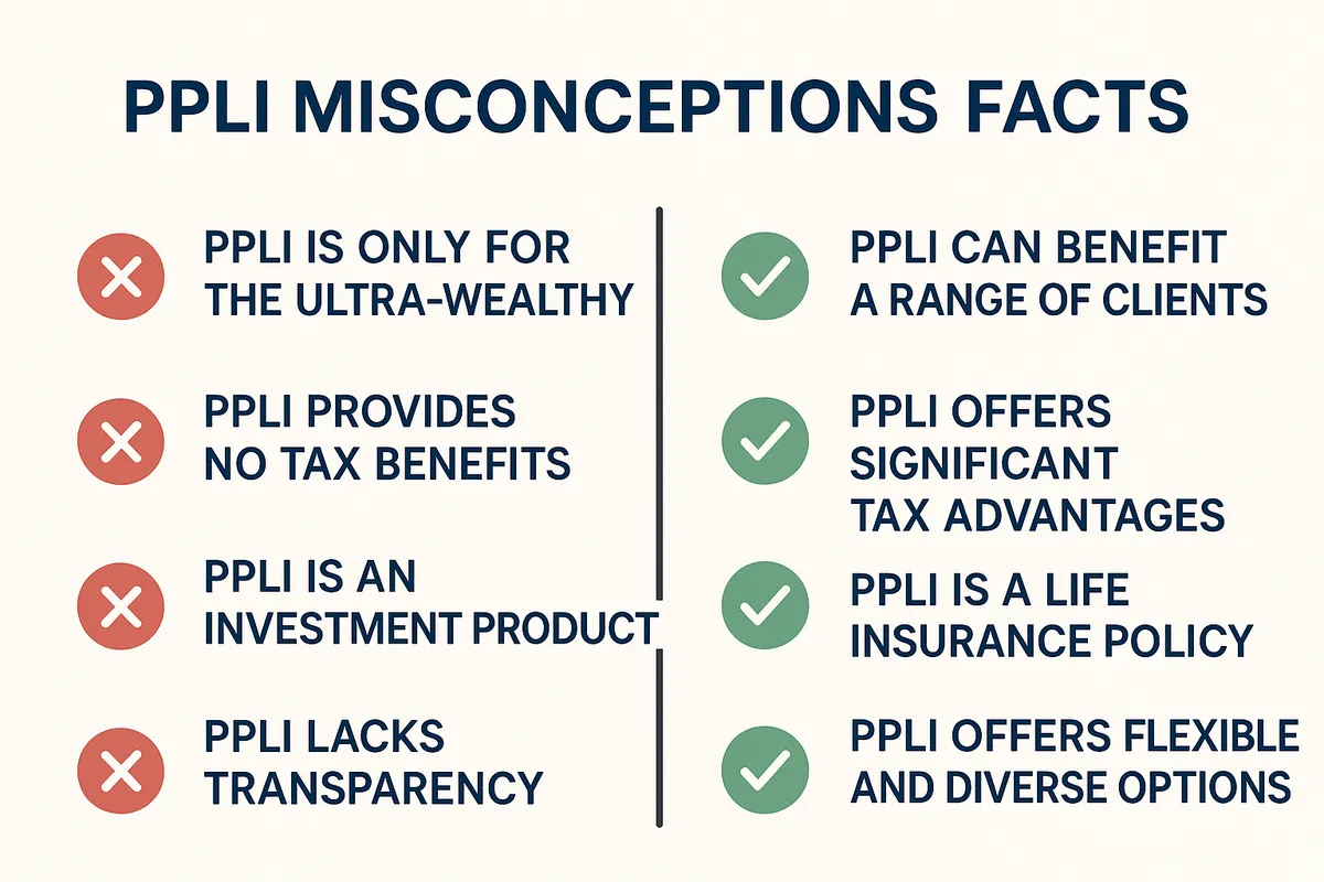 Visual checklist with common PPLI misconceptions and facts to dispel them